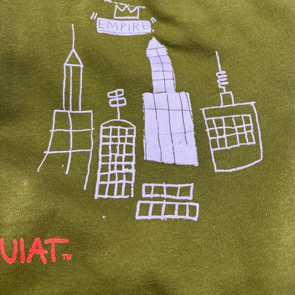 Jean-Michel Basquiat Tartown Record Spell out Hoodie Olive Green Med Urban - Picture 5 of 8